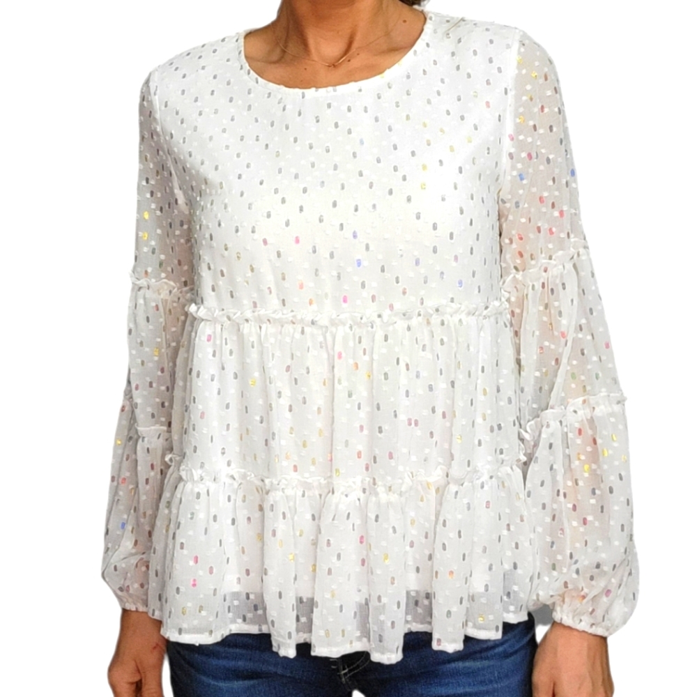 Altar'd State Blouse Size Medium Flowing Boho White Specks